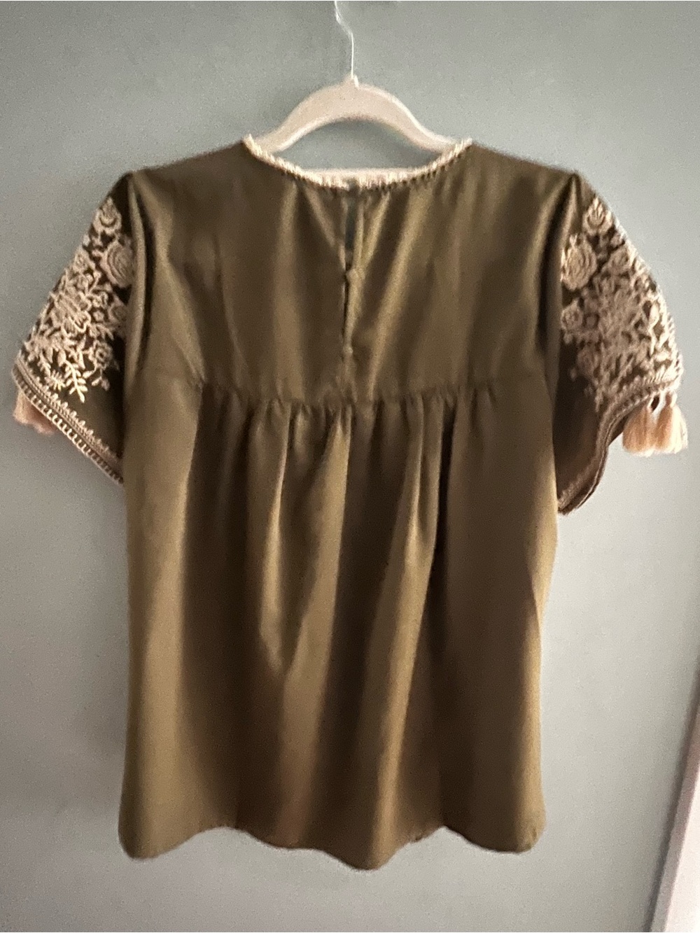 Savanna Jane Olive Short Sleeve Embroidered Yoke Blouse - Picture 2 of 5